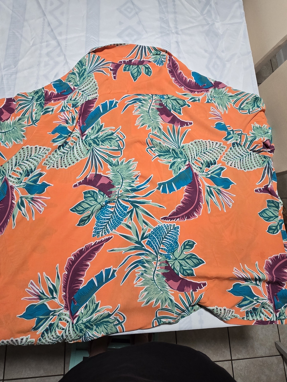 Vibrant Orange Tropical Print Shirt Mens